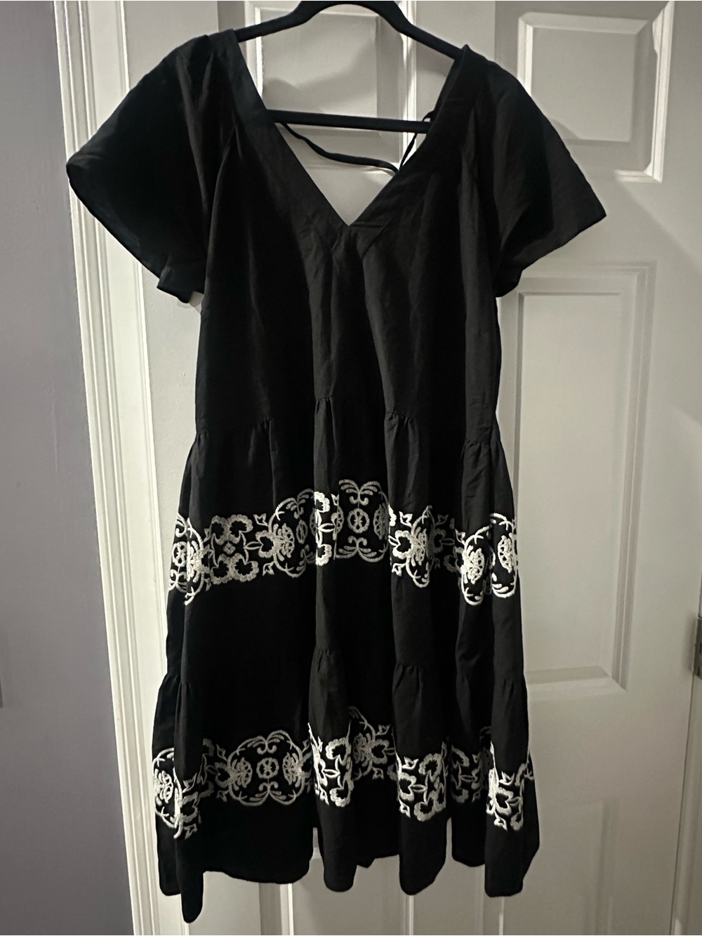 Old Navy Black Midi Dress with White Embroidered Bands